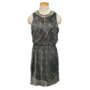 Grifflin Paris Blouson Dress NWT Metallic Sleeveless Keyhole Grey Size Small S
